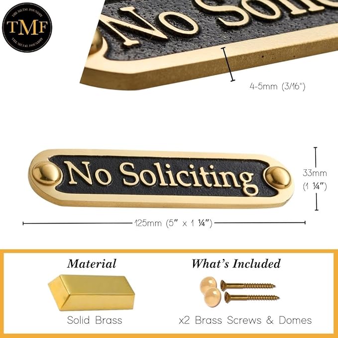 No Soliciting Brass Door Sign. Traditional Style Home Décor Wall Plaque Handmade By The Metal Foundry UK.-Ruum Studio Home