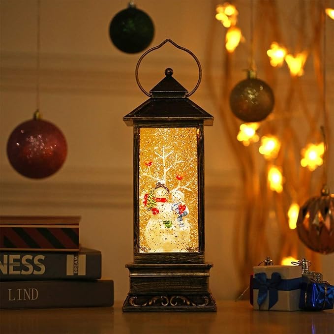 House & Garden Decoration,Christmas Lantern with 8 Pieces of Music,Sparkling Crystal Keep Circling Around The Snowman Families Music Box as a (Snowman Families)-Ruum Studio Home
