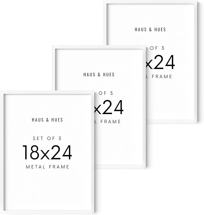 HAUS AND HUES 18x24 White Metal Picture Frames - Features Premium Aluminum, Vertical & Horizontal Hang, Shatterproof Plexiglass - Perfect for Home, Room, Office (18x24 in, White, Set of 3)-Ruum Studio Home