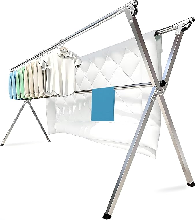 Clothes Drying Rack Folding Indoor Outdoor, Foldable Portable Laundry Drying Rack, Heavy Duty Laundry Hanger Dryer Rack with 20 Hooks (63.55'')-Ruum Studio Home