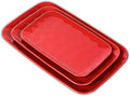 Vicrays Ceramic Rectangle Serving Platters - 14" 12" 10" Porcelain Serving Trays Plates for Party BBQ Appetizers Sushi Dessert - Microwave Oven and Dishwasher Safe - Set of 3 Red-Ruum Studio Home