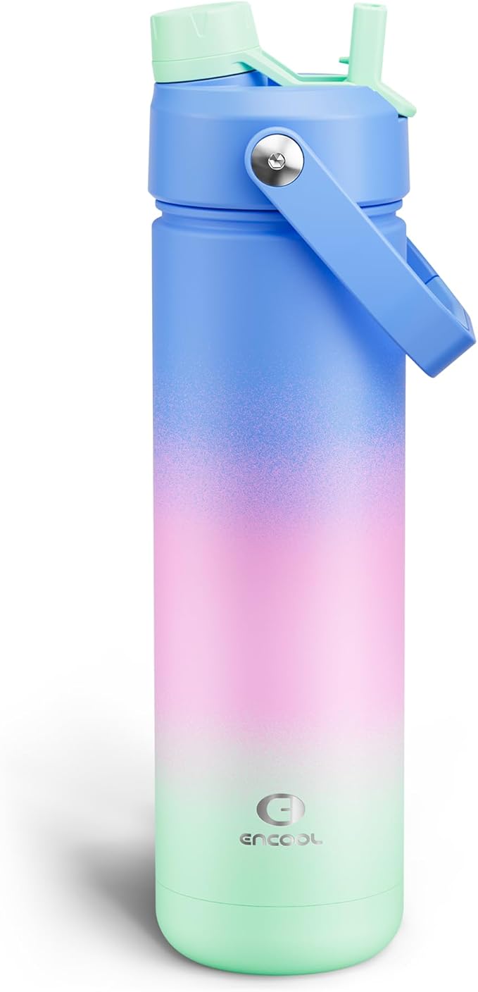 Insulated Water Bottle with Straw Stainless Steel Water Bottle, Leak-Proof, BPA-Free, Double Wall Vacuum Keeps Cold for 24 Hours for Sports, Travel, School (26 oz, Frosted Lilac)-Ruum Studio Home