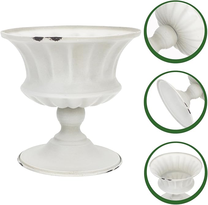 Urn Planter Antique Column Plant Pot Shabby Chic Metal Vase Pillar Plant Container Wedding Centerpieces Vases for Front Porch Decor White White Planter-Ruum Studio Home