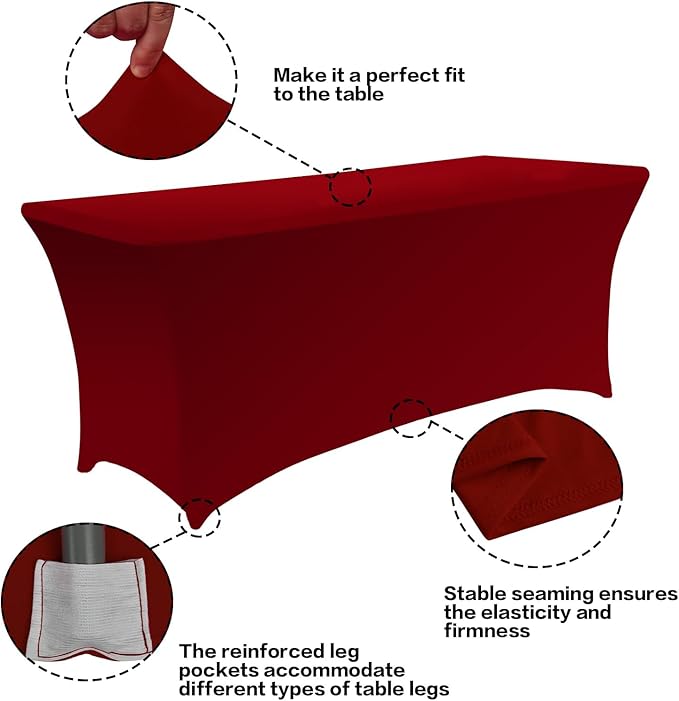 IVAPUPU 2 Pack 8FT Table Cloth for Rectangular Fitted Events Stretch Burgundy Table Covers Washable Cover Spandex Tablecloth Protector for Party, Wedding, Cocktail, Banquet, Festival-Ruum Studio Home