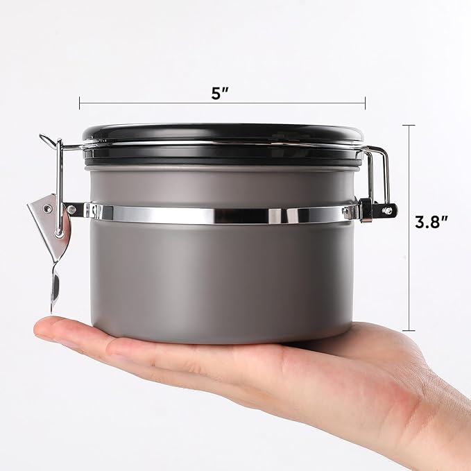 malmo Coffee Canister, Airtight Coffee Container with Date Tracker Lid, Stainless Steel Canister for Kitchen Food Storage (Gary, 9oz)-Ruum Studio Home