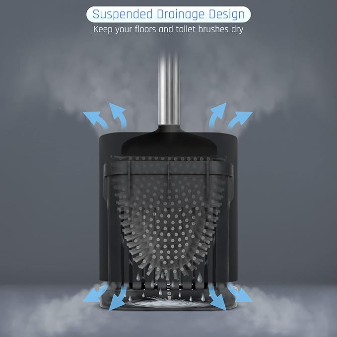 Sellemer Toilet Brush and Holder Set - Flexible Toilet Bowl Brush Head with Silicone Bristles, Compact Size for Storage and Organization, Ventilation Slots Base (1 Pack, Black)-Ruum Studio Home