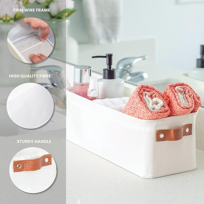 OrganiHaus Narrow Storage Bins 15x06in, Small Closet Bins for Shelves, Bathroom Storage Baskets for Shelves, Narrow Baskets, Fabric Organizer with Handles, Toilet Paper Organizer - 2 Pack, Off-White-Ruum Studio Home