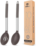 Pack of 2 Large Silicone Cooking Spoons,Non Stick Solid Basting Spoon,Heat-Resistant Kitchen Utensils for Mixing,Serving,Draining,Stirring (CHOCOLATE)-Ruum Studio Home