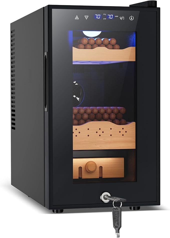 Electric Cigar Humidor Cabinet 25L, Tylza Electric Humidors for Cigars with Temp & Humidity Control, Digital Hygrometer, Lock, Refrigerator, Cigar Humidors with Cedar Wood Drawer Shelves, 170 Cigars-Ruum Studio Home