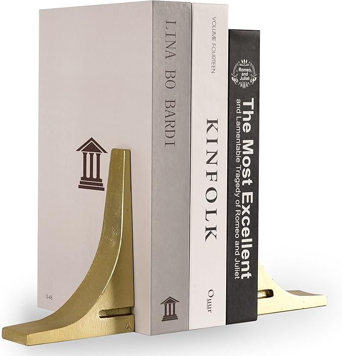 Ambipolar Gold Cast Iron Bookends, Sharp Triangle Theme, Decorative Bookends for Living Room, Office, Desktop, Bookshelves Decor, Bookends for Heavy Books-Ruum Studio Home