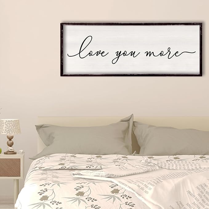 Love You More Above Bed Wall Decor Sign 32"×12" for Master Bedroom Over Bed Large Simple Wood Framed Hanging Wall Art (Black)-Ruum Studio Home