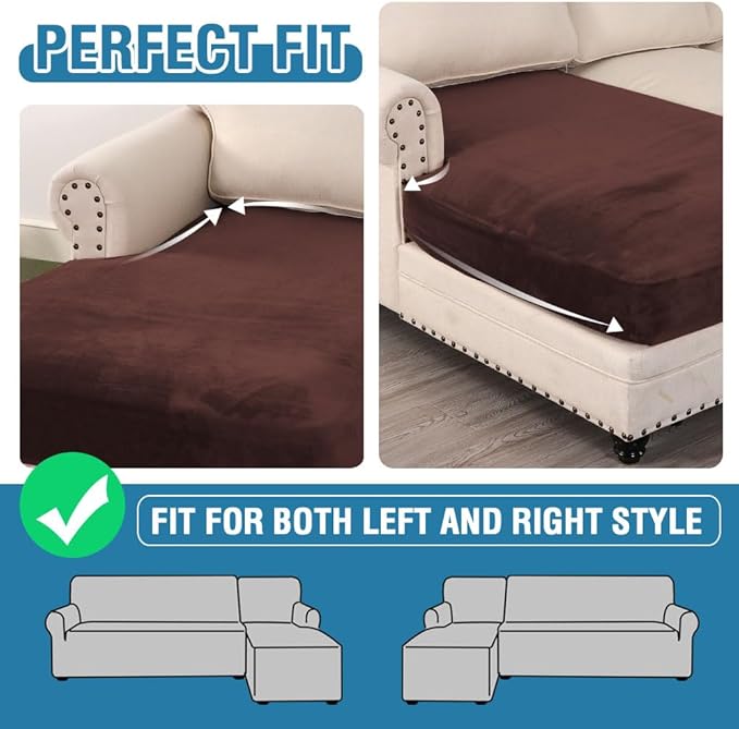 H.VERSAILTEX Velvet Stretch Individual Chaise Cover Sectional Couch Covers for L Shaped Sofa Both Left/Right Furniture Protector Seat Cushion Sofa Cover (1 Piece Chaise Cover, Brown)-Ruum Studio Home