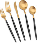 Matte Gold Silverware Set with black handle, Vanys 20 Piece Stainless Steel Cutlery Flatware Set, Kitchen Utensil Sets for 4, Tableware With Knife Spoons And Forks Set, Satin Finished Polished-Ruum Studio Home