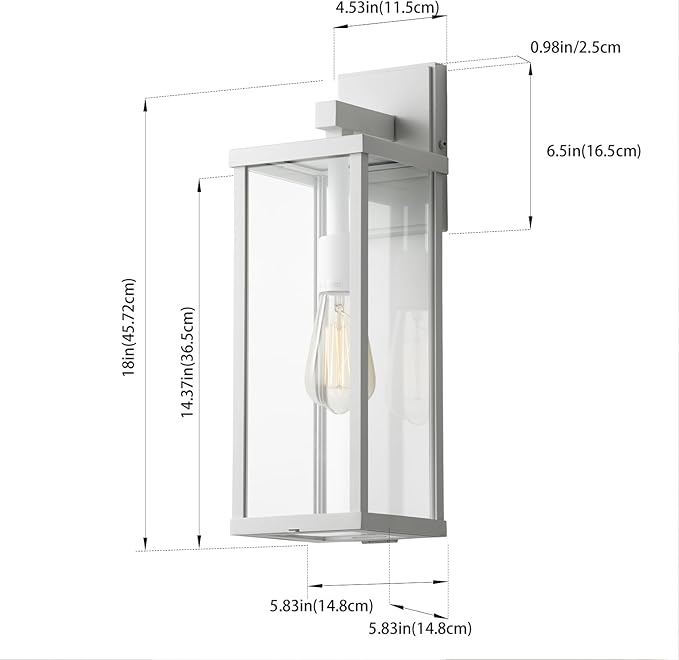 mirrea 18" Classic Outdoor Wall Sconce 1 Light in Matte White Rectangular Metal Frame and Clear Glass Shade Waterproof Porch Light Patio Light Pack of 2-Ruum Studio Home