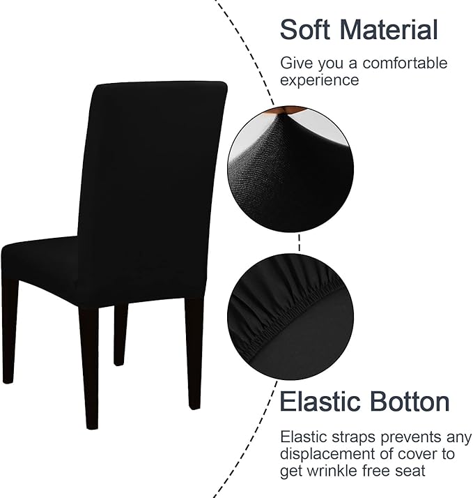 JQinHome Dining Chair Covers Dining Room Chair Slipcovers, High Stretch Removable Washable Parsons Chair Slipcover for Home Party Hotel Wedding Ceremony (Black)