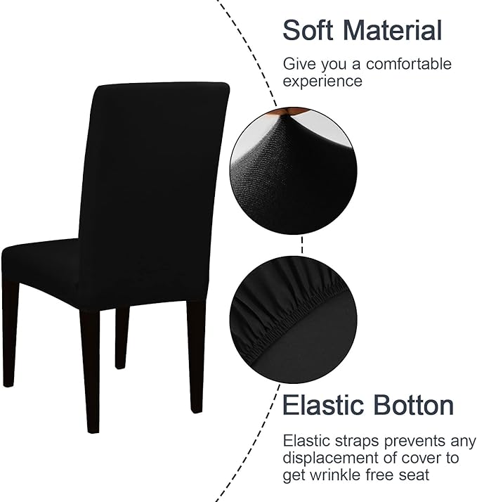 JQinHome Dining Chair Covers Dining Room Chair Slipcovers, 2 Pack High Stretch Removable Washable Parsons Chair Slipcover for Home Party Hotel Wedding Ceremony (Black)-Ruum Studio Home