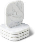 𝐋𝐮𝐱𝐮𝐫𝐲 𝐈𝐭𝐚𝐥𝐢𝐚𝐧 100% Marble Tile Coasters – Set of 4 – Square Modern Bar Coasters for Drinks, Coffee –Stone Holder for Home Décor, Housewarming Gifts (Carrara White)-Ruum Studio Home