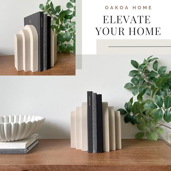 OAKOA Concrete Heavy Book Ends Decorative - Decorative Bookends for Heavy Books - Book Ends for Shelves Decorative - Heavy Duty Bookends for Shelves Decorative - Modern Bookends Decorative-Ruum Studio Home