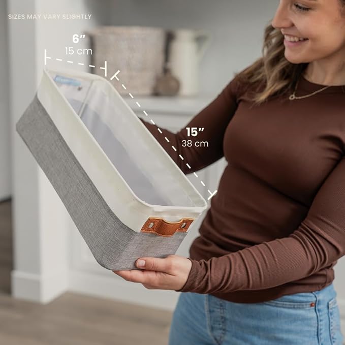 OrganiHaus Narrow Storage Bins 15x06in, Small Closet Bins for Shelves, Bathroom Storage Baskets for Shelves, Narrow Baskets, Fabric Organizer with Handles, Toilet Paper Organizer - 2 Pack, Gray-Ruum Studio Home