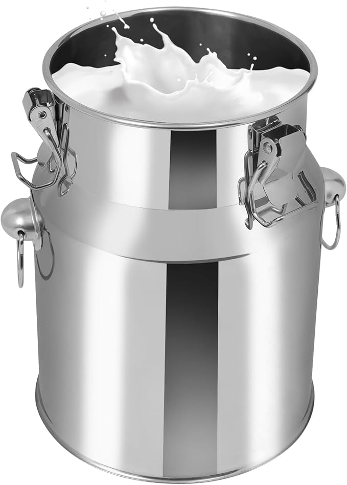 Stainless Steel Milk Can, 201 Stainless Steel Pail 1Gal Milk Can with Sealed Lid, 5L Hanging Lid Metal Milk Jug Bucket for Oil Tea Wine-Ruum Studio Home