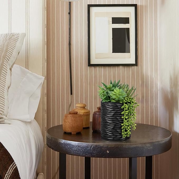 Artificial Succulents in Pots Faux Succulents Plants Fake Succulent Arrangement Potted Plants with Black Ceramic Vase for Office Desk Bathroom Shelf Living Room Indoor Home Decor Large-Ruum Studio Home