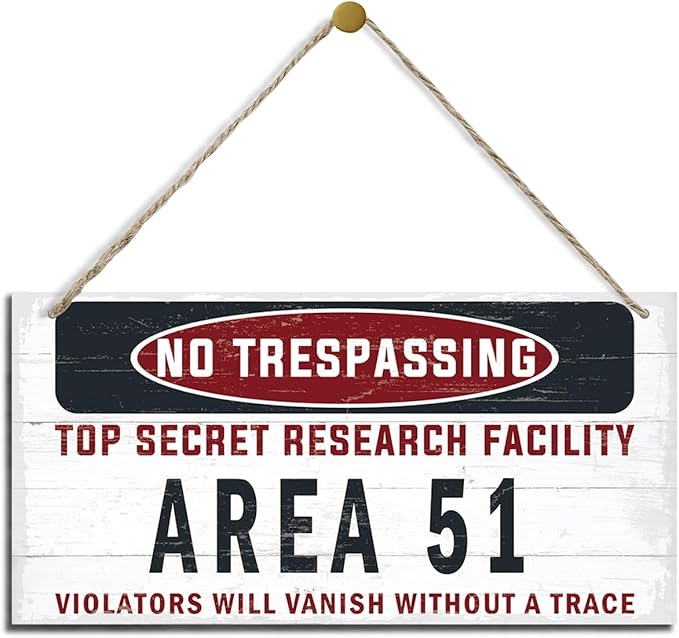 Warning Sign, Area 51 No Trespassing Warning Wood Plaque Sign, Funny Door Signs, Decorative Wood Hanging Suspension Plaque, Farmhouse Wooden Wall Decor-Ruum Studio Home