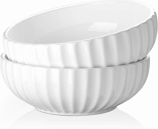 DOWAN 9.8'' Serving Bowls, 86 oz White Serving Platters, Large Ceramic Serving Dishes, Fruit Bowl, Set of 2, for Entertaining, Party, Kitchen, Dinner, Banquet, Housewarming Gift, Soft White-Ruum Studio Home