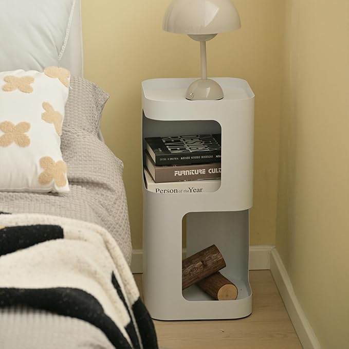 Modern Side Table,Small end Table for Small Spaces,Metal nightstand with Storage Shelf,Space-Saving Bedside Table Accent Table Drink Tables for Living Room,Bedroom.No Assembly Required-Ruum Studio Home