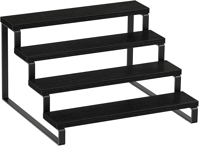 Giikin 4 Tier Spice Rack, Cabinet Organizer Shelf, Wooden Spice Rack for Countertop, Kitchen Counter Storage Shelves Cupcake Stand Holder Display Stand, Black-Ruum Studio Home