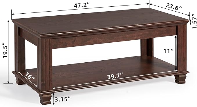 Farmhouse Coffee Tables for Living Room,Square Living Room Tables with Open Storage Shelf,Large Modern Coffee Table,Rustic Brown Center Table,Walnut-Ruum Studio Home