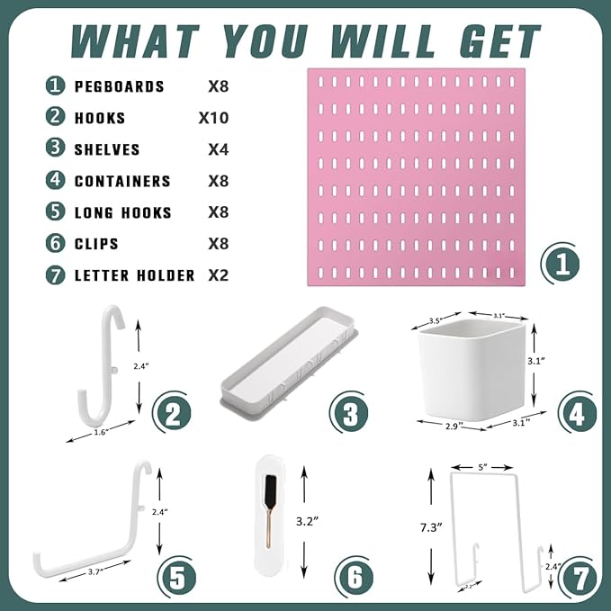 Pegboard Combination Kit, 25.2" x 50.4" Wall Mounted Storage Set with 8 Pegboards & 40 Accessories Hanging, Peg Boards Organizer-Ruum Studio Home