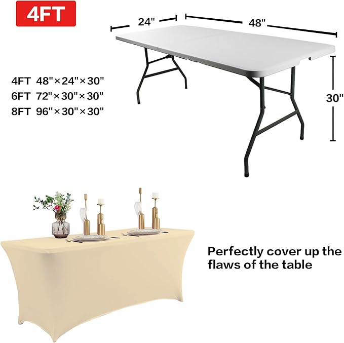 IVAPUPU 4FT Table Cloth for Rectangular Fitted Events Stretch Champagne Table Covers Washable Cover Spandex Tablecloth Protector for Party, Wedding, Cocktail, Banquet, Festival-Ruum Studio Home