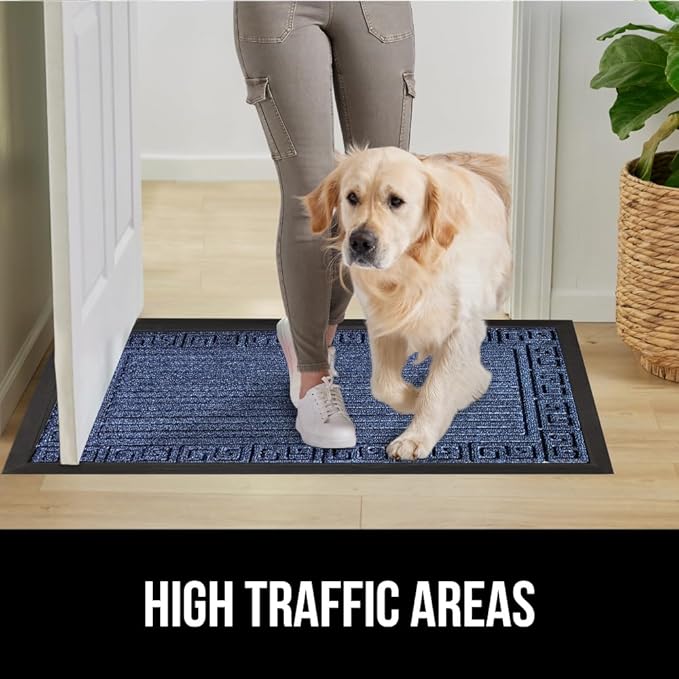 GORILLA GRIP 100% Waterproof All-Season WeatherMax Doormat, 72x24, US Designed Natural Rubber, Stain and Fade Resistant, Low Profile Indoor Outdoor Door Mats, Easy Clean Patio Mat, Navy Greek Keys-Ruum Studio Home