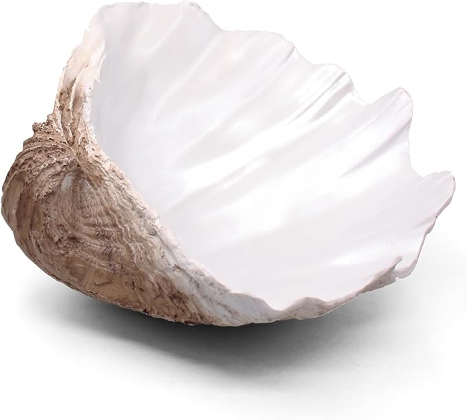 Extra Large Clam Shells Decorative Bowl Earth Tan Sea Shells Decorative Storage Bowls for Coastal Beach theme house table centerpiece decorations & Nautical decorations for coffee table -12.4"-1PC-Ruum Studio Home
