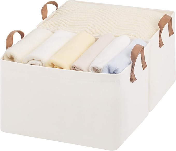 StorageWorks Storage Bins, Shelves Baskets for Organizing, Large Fabric Closet Organizers with Handles, Metal Frame, Natural Color, 2-Pack-Ruum Studio Home