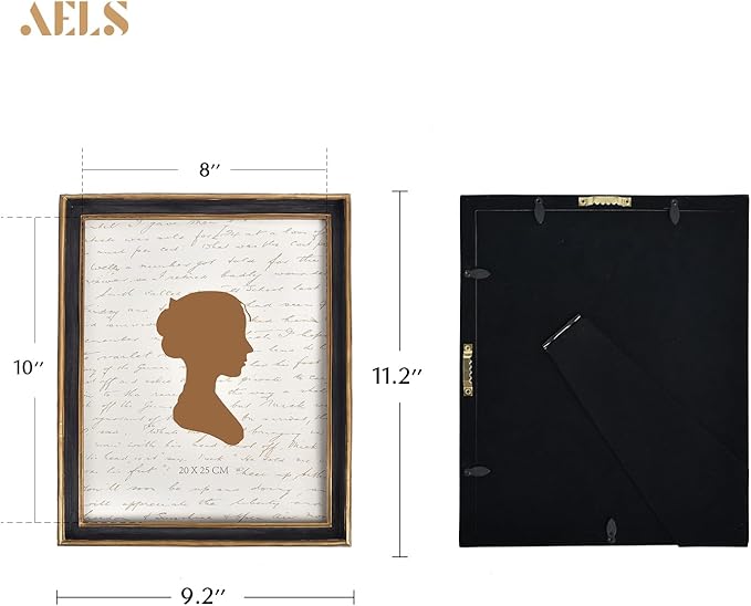 AELS 8x10 Inch Vintage Picture Frame, Elegant Antique Photo Frames with Glass Front, Photo Display, Tabletop Wall Hanging, Gift Ideas, Black with Gold Trim-Ruum Studio Home