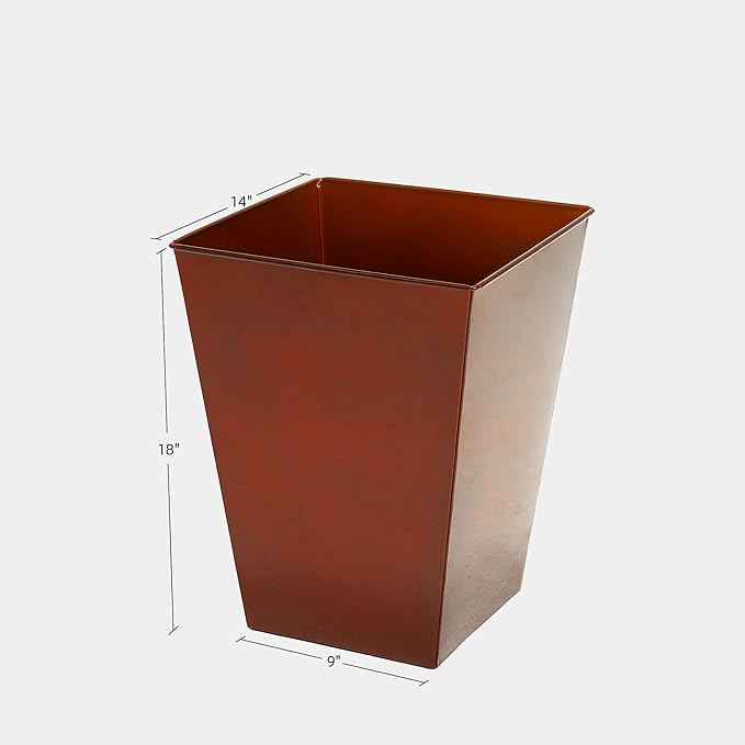 KOL 18''H. Bright Glazed Planter with Drainage Hole, Set of 2, Galvanized Steel Planter Pots for Indoor & Outdoor Use, Decorative Flower Plant Pots for Front Porch, Patio, Deck - Reddish Brown-Ruum Studio Home