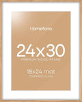 Homeforia 24x30 Picture Frame Wood, High End Natural Oak 24 x 30 Frame with Mat 18 by 24, 24x30 Light Wooden Poster Frames Matted to 18x24 Photo, 30by24 Large Frame, Tempered Glass, Wall Kit, Set of 1-Ruum Studio Home
