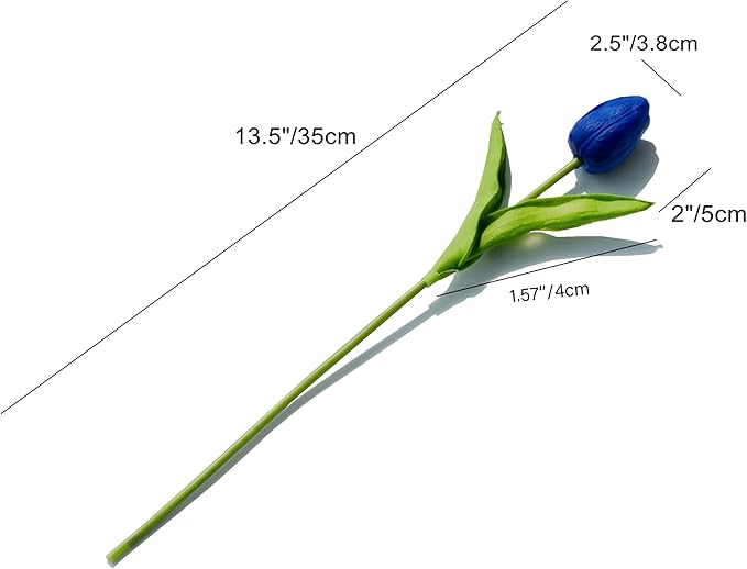 Mandy's Artificial Tulips 20 Stems Royal Blue PU Faux Flowers for Wedding Home Decor 13.5 Inch-Ruum Studio Home