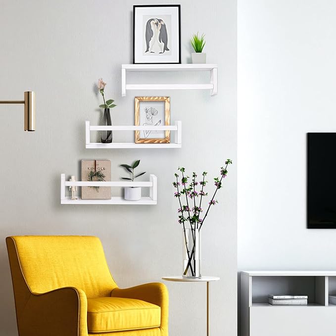 AZSKY Floating Bookshelf for Kids Room White Nursery Shelves Picture Ledge Wall Shelves for Bathroom Decor Kitchen Spice Rack Book Shelf Photo Organizer for Baby Nursery Décor 16 Inch Set of 3-Ruum Studio Home