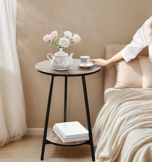 Side Table - Round Accent End Tables - Vintage Wood Color Tables for Sofa Living Room Bedroom Bedside Coffee Small Spaces - Waterproof Metal Frame, Scratch-Resistant - Easy Assembly-Ruum Studio Home