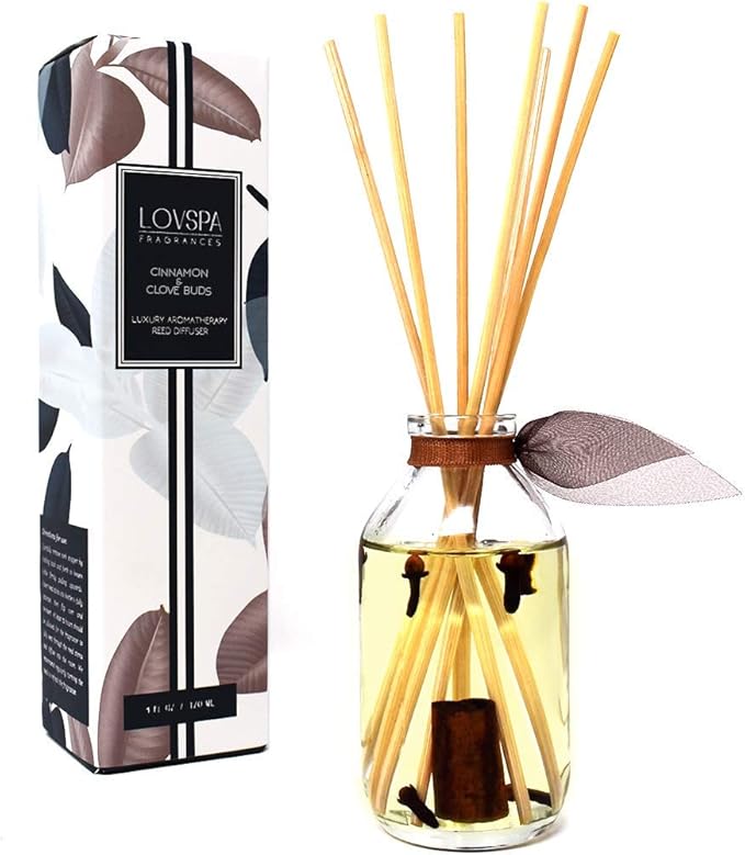 LOVSPA Reed Diffuser Set, Cinnamon & Clove Buds Scented Oil Diffuser with Sticks, Home Fragrance Accessories for Bathroom Shelf Decor, Aroma Diffusers for Home or Office Fall Decor, USA Made-Ruum Studio Home