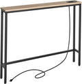 ELYKEN 5.9" Narrow Console Sofa Table with Power Outlets, 5.9" Dx39.4 Wx31.1 H Long Couch Table with Metal Frame and Charge Station with 6.5’ Extension Cord, White Oak-Ruum Studio Home