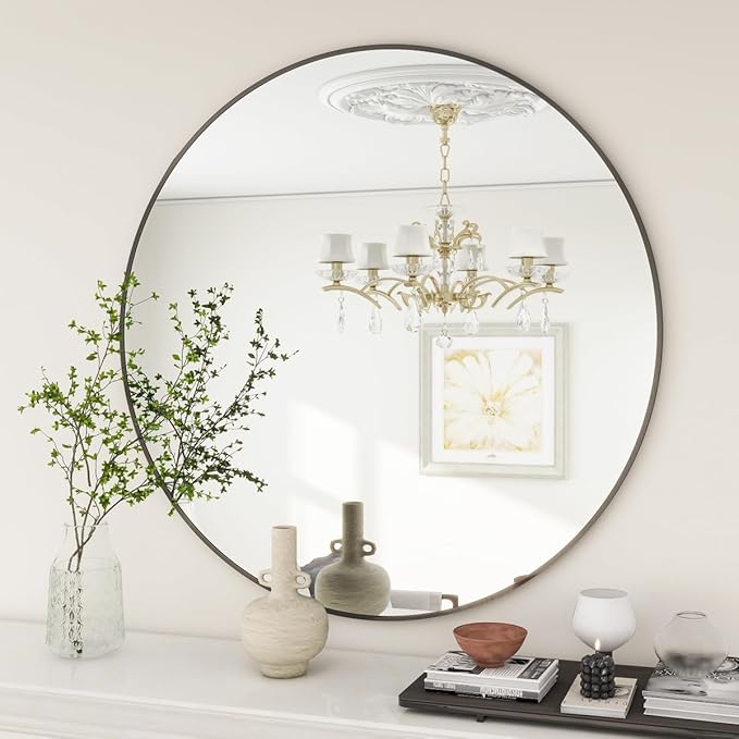 BEAUTYPEAK 20 Inch Round Mirror, Metal Frame Circle Mirror, Wall Mounted for Entryway, Bathroom, Vanity, Living Room, Black-Ruum Studio Home