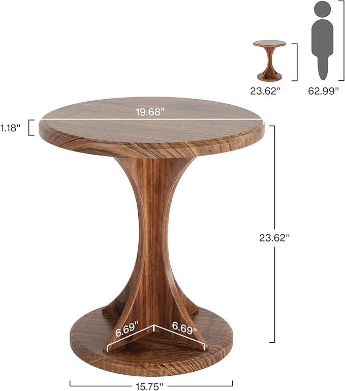 Tribesigns Round End Table for Living Room, Wood Side Table Set of 2, Mid-Century Bedside Nightstand for Bedroom, Accent Table, Easy Assembly, Vintage Brown-Ruum Studio Home