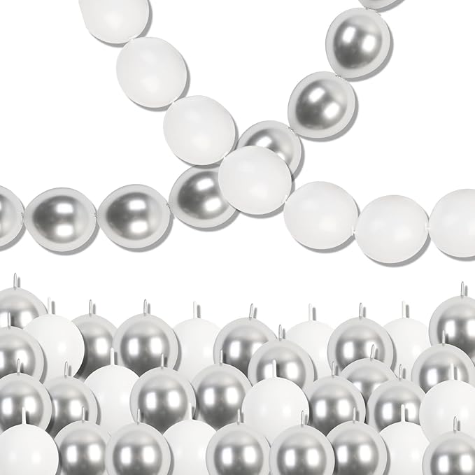 White and Silver Linking Balloons, 100PCS 6 Inch Small Metal Silver Quick Link Balloons for Making Balloon Wall Heart Arch Tails Balloon for Wedding Birthday Baby Shower Graduation Party Decorations-Ruum Studio Home