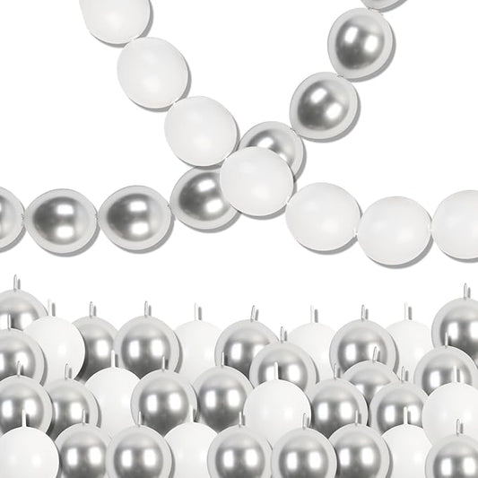 White and Silver Linking Balloons, 100PCS 6 Inch Small Metal Silver Quick Link Balloons for Making Balloon Wall Heart Arch Tails Balloon for Wedding Birthday Baby Shower Graduation Party Decorations-Ruum Studio Home