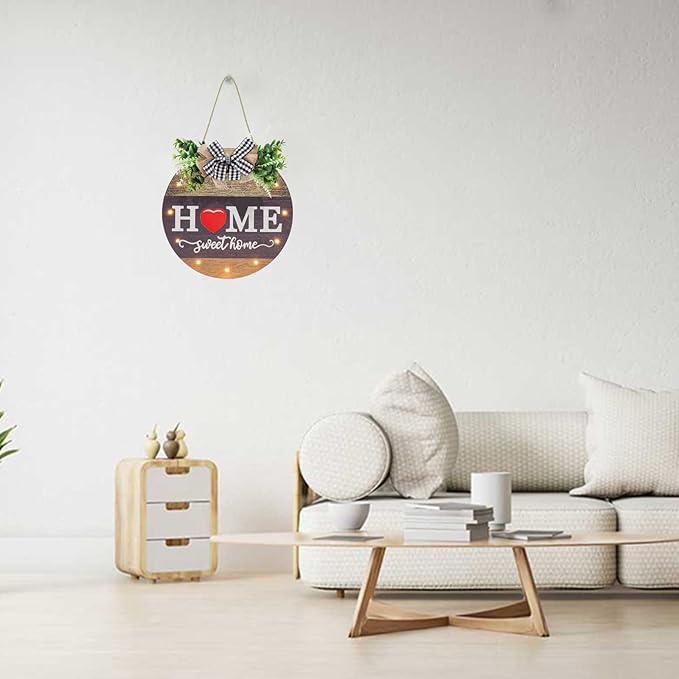 Interchangeable Seasonal Welcome Sign Front Door Decoration with 4 Seasonal Wreaths and LED Light, Rustic Round Wood Wreaths Wall Hanging Outdoor, Farmhouse Front Door Decoration Home Décor-Ruum Studio Home