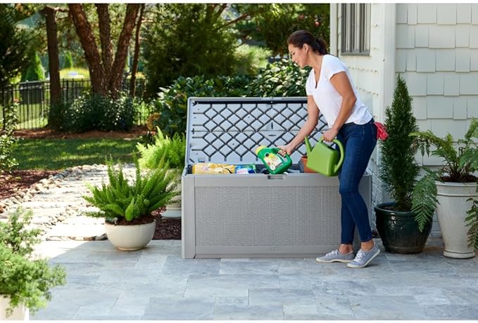 Rubbermaid Extra Large Resin Outdoor Storage Deck Box (134 Gal), Weather Resistant, Gray, Deck Organization for Home/Backyard/Pool Chemicals/Toys/Garden Tools/Porch/Patio Cushions-Ruum Studio Home