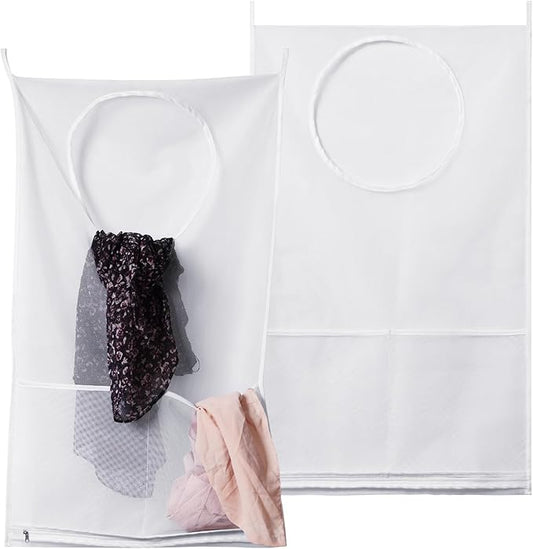 Saves Space Door-Hanging Laundry Bag,Door Hanging Laundry Hamper with 2 Different Types of Hooks, Polyester Fabric Hanging Laundry Basket for Clothes Size 22"X37" -2 Pack White-Ruum Studio Home